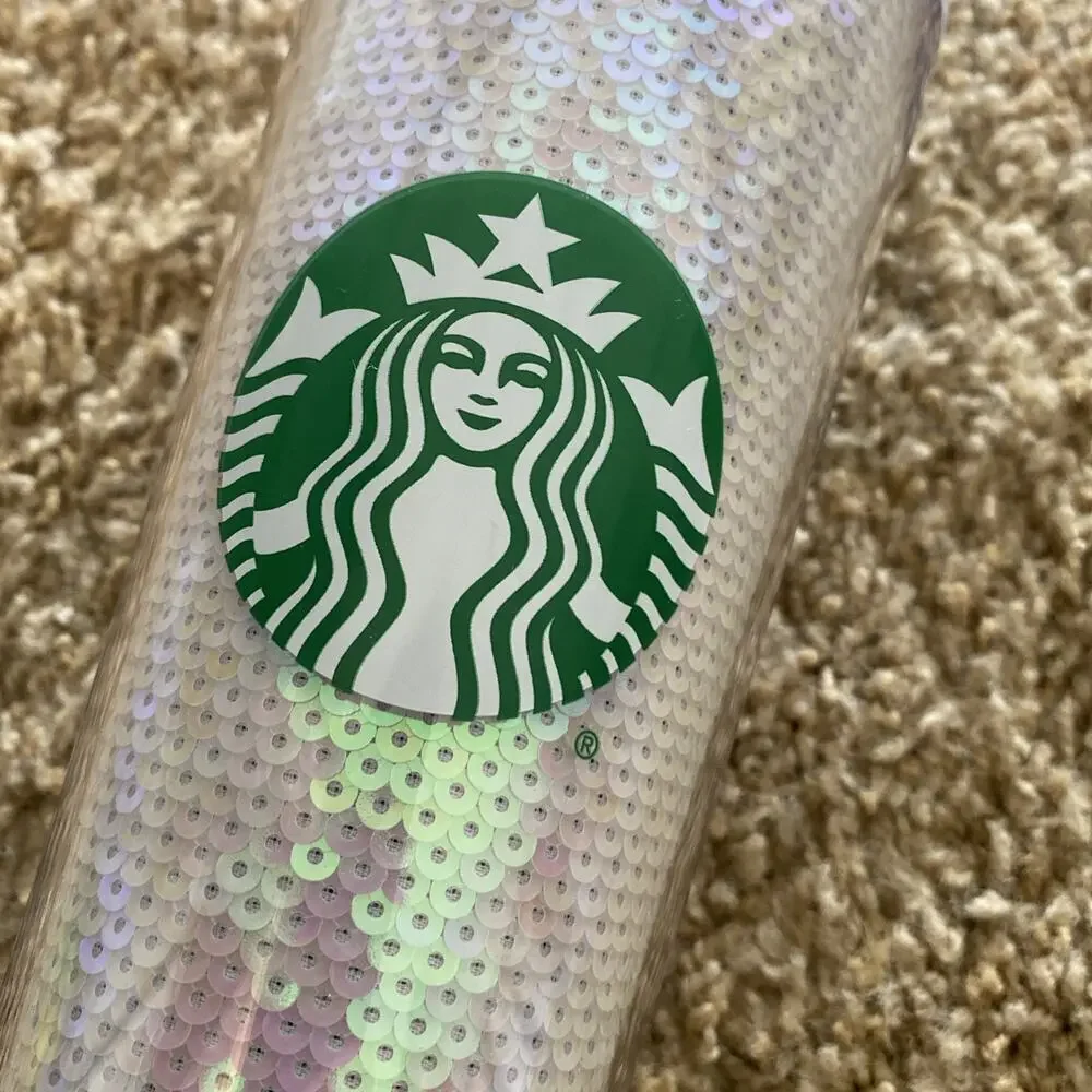 New Starbucks 2020 Holiday Exclusive Pink & White Sequin 24 oz Tumbler Cold Cup